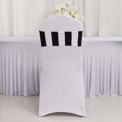 5 Pack Spandex Chair Sashes 5"x14" Black/White Vertical Stripes - Durable & Reusable Stretch Fitted Sash Bands for Exquisite & Romantic Weddings