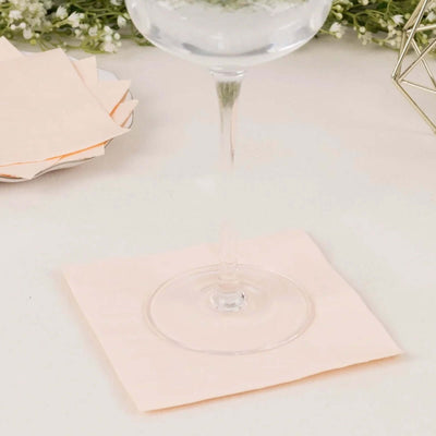 50-Pack Paper Beverage Napkins 2 Ply Blush 5"x5" - Soft Disposable Cocktail Napkins 18GSM