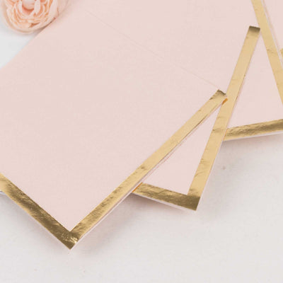 50-Pack Paper Beverage Napkins 2 Ply Blush with Gold Foil Edge 5"x5" - Soft Disposable Cocktail Napkins 18GSM