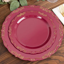 10 Pack | 7inch Burgundy With Gold Vintage Rim Hard Plastic Dessert Plates