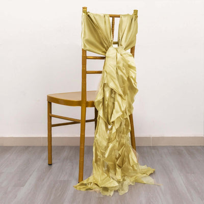 5 Pack Chiffon Satin Chair Sashes Champagne Curly Willow Style - Easy to Use Flowy Chair Bows