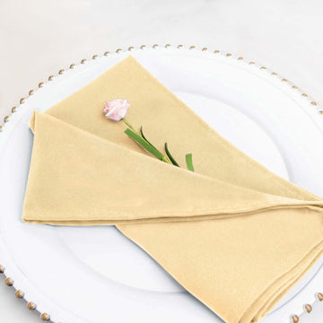 5 Pack Champagne Premium Polyester Cloth Napkins with Hemmed Edges, Reusable Dinner Napkins 20"x20 - 220GSM