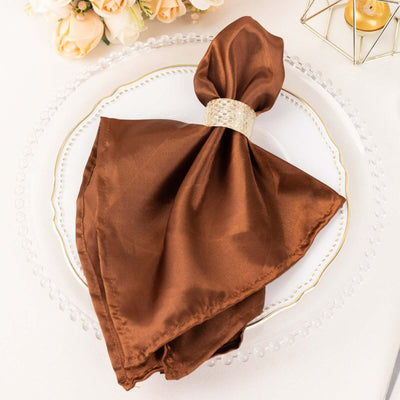 5 Pack Satin Napkins 20"x20" Cinnamon Brown - Soft Reusable Cloth Napkins