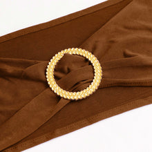 5 Pack Cinnamon Brown Spandex Chair Sashes with Gold Rhinestone Buckles, Elegant Stretch#whtbkgd