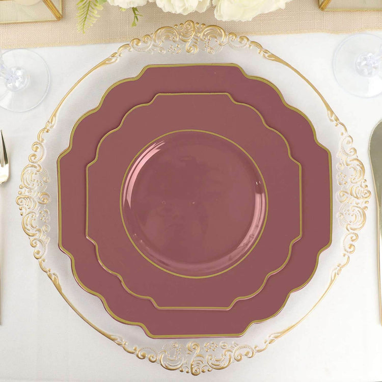 Cinnamon Rose Hard Plastic Dessert Plates With Gold Rim