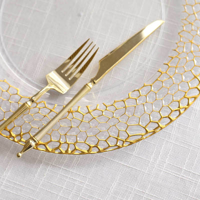 6-Pack Acrylic Charger Plates 13" Round Clear with Gold Hammered Rim - Decorative Plastic Charger Tableware