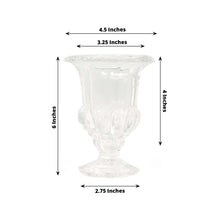 2 Pack Clear Glass Flower Vases in Classic Roman Urn Style, Mini Pedestal Vase Table