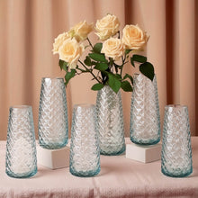 6 Pack Clear Glass Urn Vases with Diamond Crystal Cut Pattern, Decorative Flower Vases Table