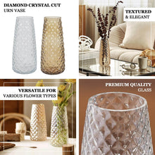 6 Pack Clear Glass Urn Vases with Diamond Crystal Cut Pattern, Decorative Flower Vases Table