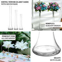 6 Pack Clear Heavy Duty Eiffel Tower Glass Vases with Round Base, Tall Skinny Flower Bud Vase