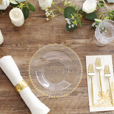 10-Pack Clear Plastic Soup Bowls 12oz, Gold Beaded Rim Round Design - Disposable Dessert Salad Bowls