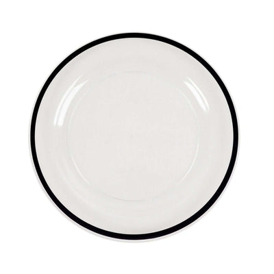 10-Pack Plastic Round Appetizer Plates 7" Clear with Black Rim - Classy Disposable Salad Plates