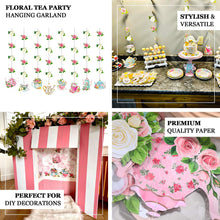 8 Pack Double Sided Floral Tea Party Paper Garland, Pre-Assembled Mixed Teapot Banner Hanging