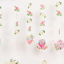 8 Pack Double Sided Floral Tea Party Paper Garland, Pre-Assembled Mixed Teapot Banner Hanging