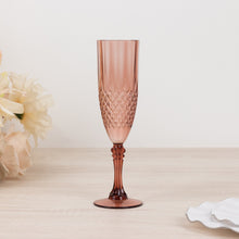 6 Pack Dusty Rose Crystal Cut Reusable Plastic Champagne Glasses