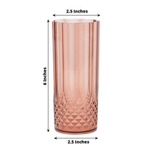 6 Pack Dusty Rose Crystal Cut Reusable Plastic Highball Drink Glasses