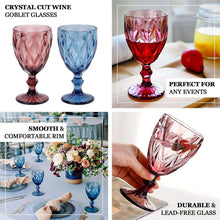 6 Pack Dusty Rose Crystal Cut Wine Glasses Goblets, 12oz Embossed Stemmed Cocktail Glasses