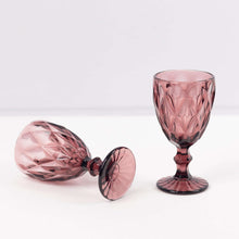 6 Pack Dusty Rose Crystal Cut Wine Glasses Goblets, 12oz Embossed Stemmed Cocktail Glasses