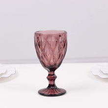 6 Pack Dusty Rose Crystal Cut Wine Glasses Goblets, 12oz Embossed Stemmed Cocktail Glasses