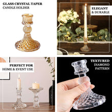 6 Pack Dusty Rose Glass Taper Candlestick Holders with Diamond Pattern,