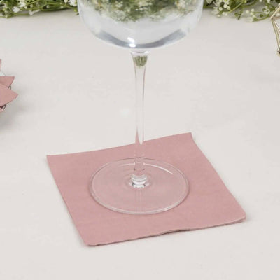 50-Pack Paper Beverage Napkins 2 Ply Dusty Rose 5"x5" - Soft Disposable Cocktail Napkins 18GSM