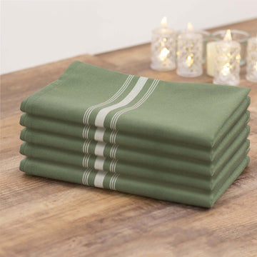 10 Pack Dusty Sage Green Spun Polyester Bistro Napkins with White Reverse Stripes, Premium Restaurant Quality Cloth Napkins - 18"x22"