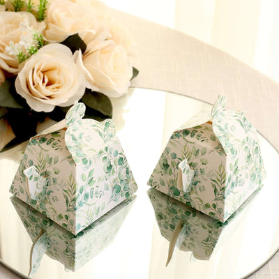 25 Pack Eucalyptus Greenery Mini Teapot Gift Boxes, Tea Time Party Favor Boxes - 5"x4"