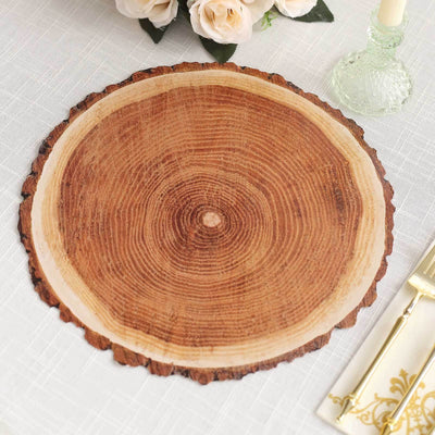 6-Pack Disposable Table Placemats 13" Natural Wood Slice Print - 700GSM Cardboard Placemats for Rustic & Farmhouse Decor