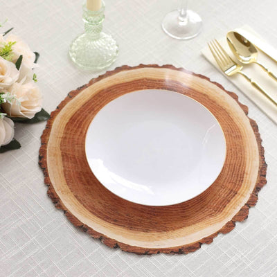 6-Pack Disposable Table Placemats 13" Natural Wood Slice Print - 700GSM Cardboard Placemats for Rustic & Farmhouse Decor