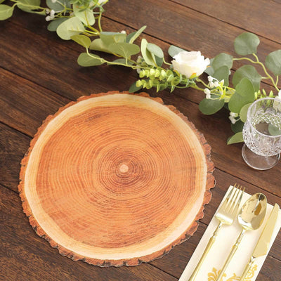 6-Pack Disposable Table Placemats 13" Natural Wood Slice Print - 700GSM Cardboard Placemats for Rustic & Farmhouse Decor