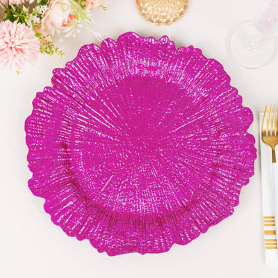 6-Pack Acrylic Plastic Charger Plates 13" Round Fuchsia Reef Design - Decorative Dinner Charger Tableware