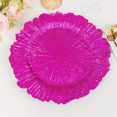 6-Pack Acrylic Plastic Charger Plates 13" Round Fuchsia Reef Design - Decorative Dinner Charger Tableware