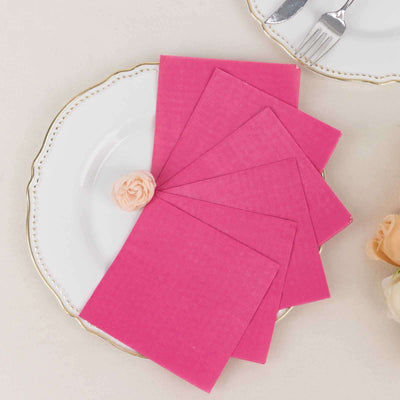 50-Pack Paper Beverage Napkins 2 Ply Fuchsia 5"x5" - Soft Disposable Cocktail Napkins 18GSM