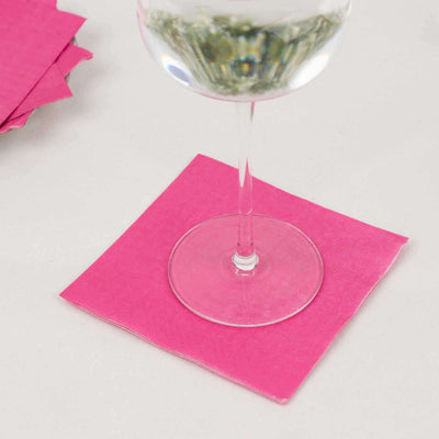 50-Pack Paper Beverage Napkins 2 Ply Fuchsia 5"x5" - Soft Disposable Cocktail Napkins 18GSM