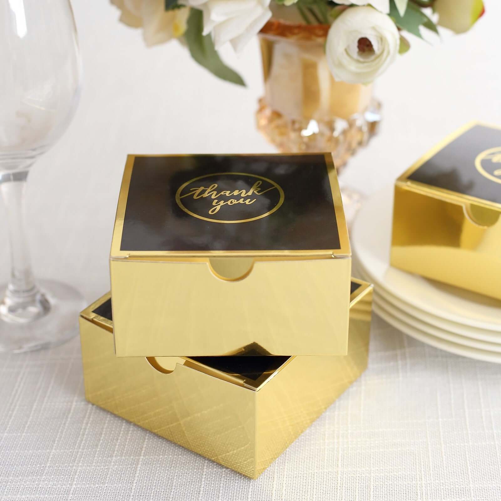 100-Pack Gold & Black 4x4x2 Cake Boxes | eFavormart.com