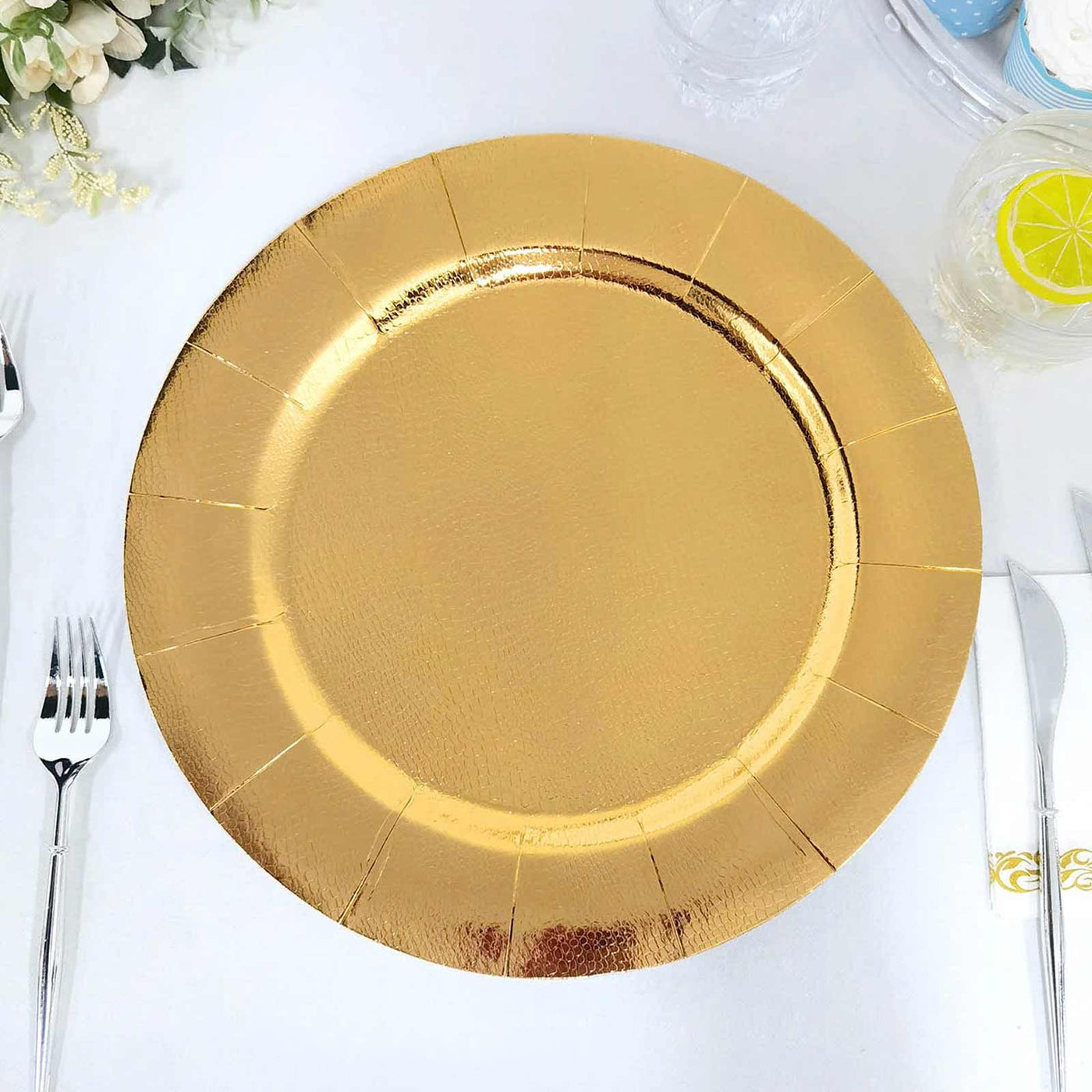 10-Pack Gold Disposable Charger Plates | eFavormart.com