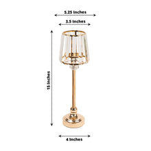 2 Pack Gold Metal Pillar Votive Candle Holders With Crystal Lamp Shade, Candlestick Stand for Table