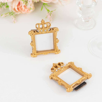 4-Pack Resin Picture Frames 3.5" Royal Crown Design Square Gold - Baroque Party Favors & Wedding Place Card Holders