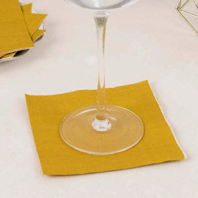 50-Pack Paper Beverage Napkins 2 Ply Gold 5"x5" - Soft Disposable Cocktail Napkins 18GSM