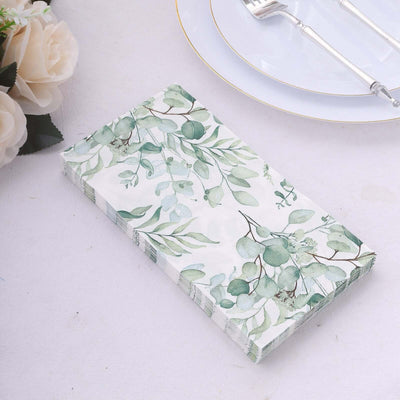 20-Pack Paper Dinner Napkins 2 Ply Green with Eucalyptus Leaf Print - Soft Disposable Boho Style Napkins