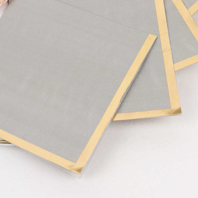 50-Pack Paper Beverage Napkins 2 Ply Gray with Gold Foil Edge 5"x5" - Soft Disposable Cocktail Napkins 18GSM
