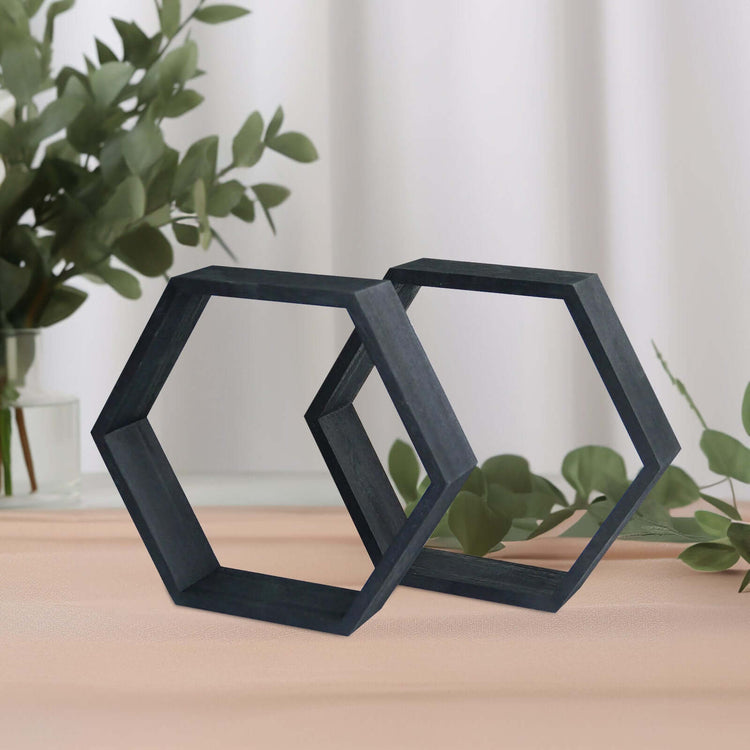 Hexagon Wood Centerpiece 9 Inch Black