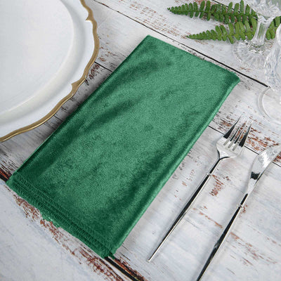 5 Pack Premium Velvet Napkins 20"x20" Hunter Emerald Green - Soft Sheen Finish Dinner Napkins