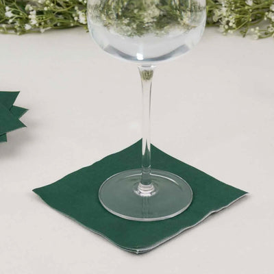 50-Pack Paper Beverage Napkins 2 Ply Hunter Emerald Green 5"x5" - Soft Disposable Cocktail Napkins 18GSM