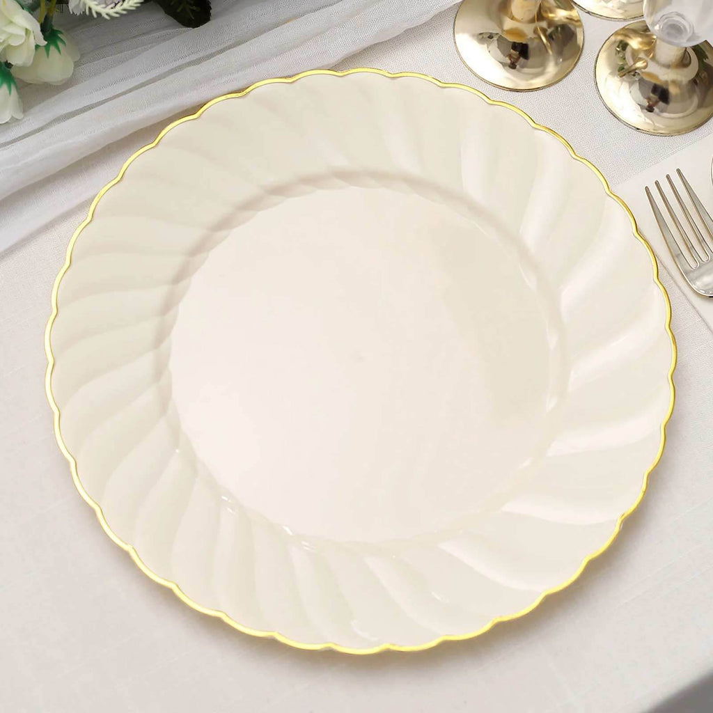 10-Pack Ivory Gold Rim Dinner Plates | eFavormart.com