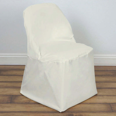 10 Pack Polyester Folding Chair Covers Ivory - Reusable Stain-Resistant Slipcovers