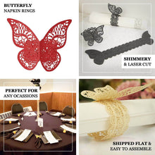 12 Pack Lavender 3D Butterfly Shimmery Paper Napkin Rings, Laser Cut Disposable Napkin Holders Bands