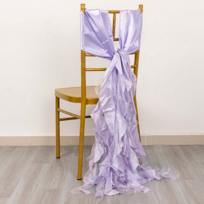5 Pack Chiffon Satin Chair Sashes Lavender Lilac Curly Willow Style - Easy to Use Flowy Chair Bows