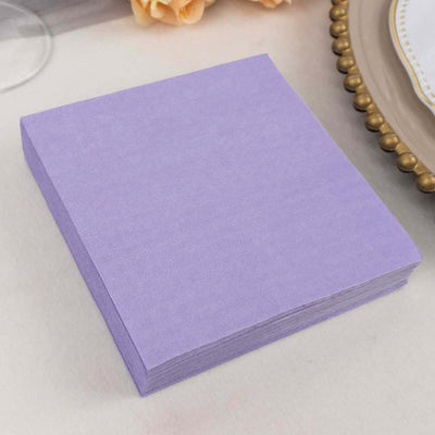 50-Pack Paper Beverage Napkins 2 Ply Lavender Lilac 5"x5" - Soft Disposable Cocktail Napkins 18GSM