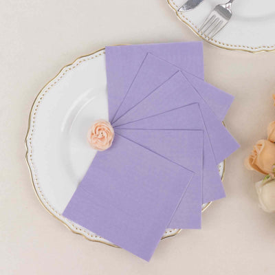 50-Pack Paper Beverage Napkins 2 Ply Lavender Lilac 5"x5" - Soft Disposable Cocktail Napkins 18GSM
